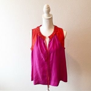 NWT Marc Jacobs Split Neck Orange Magenta Colorblock 100% Silk Blouse, Large